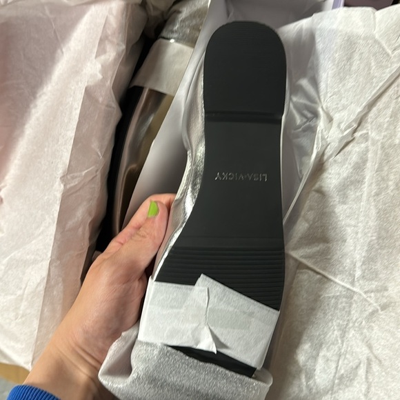 Lisa Vicky Bliss 2 Metallic Silver Black Studded Ballet Flat Slip Ons - Picture 4 of 4